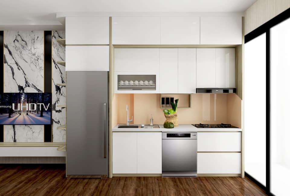 Thiết kế nội thất căn hộ chung cư 65m² khu vực bếp hiện đại