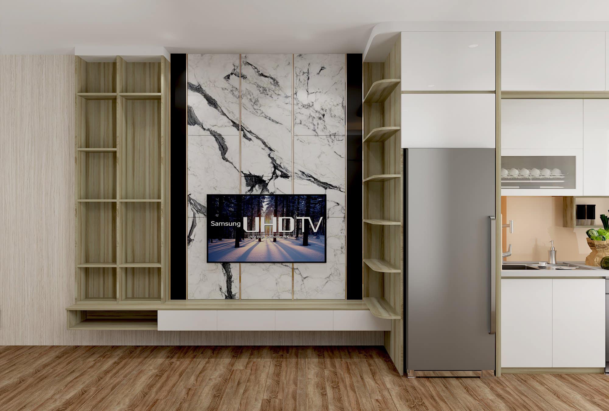 Thiết kế nội thất căn hộ chung cư 65m² khu vực phòng khách 